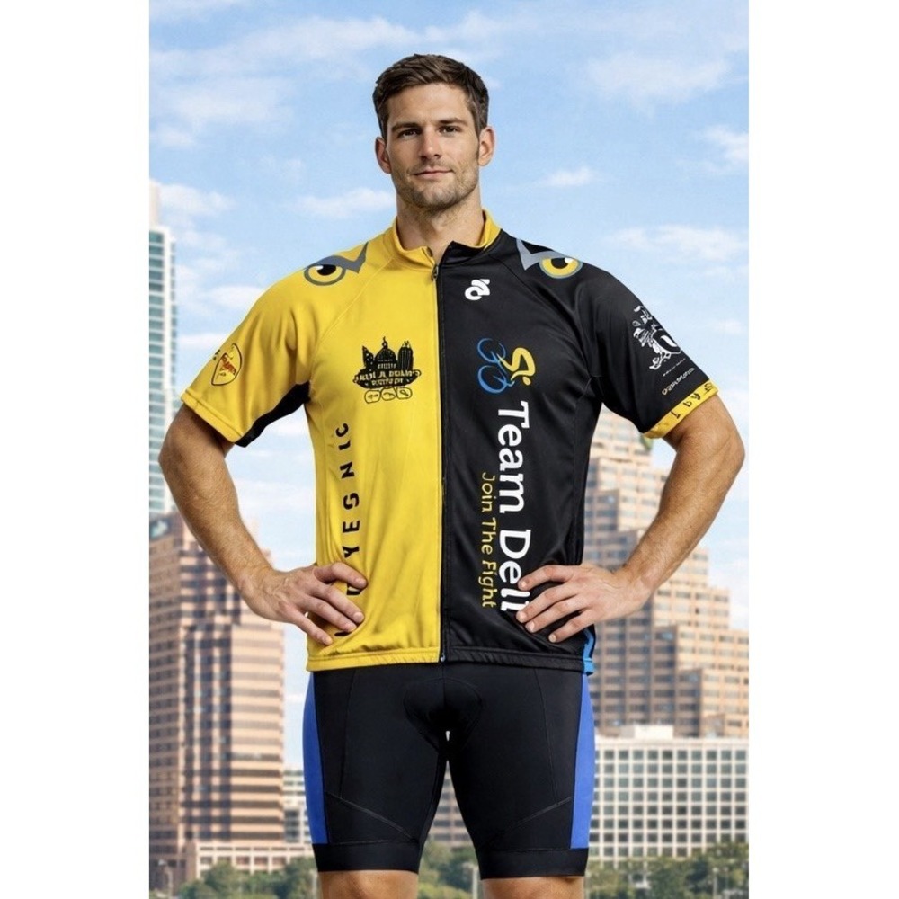 Champ-Sys Men Yellow Black Team Dell Livestrong Cycling Jersey XL Full Zip